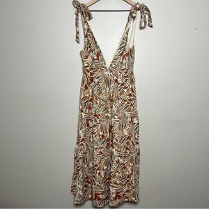 House of Harlow 1960 Women Linen Dress Small Tan Tropical Resort Midi Tiered